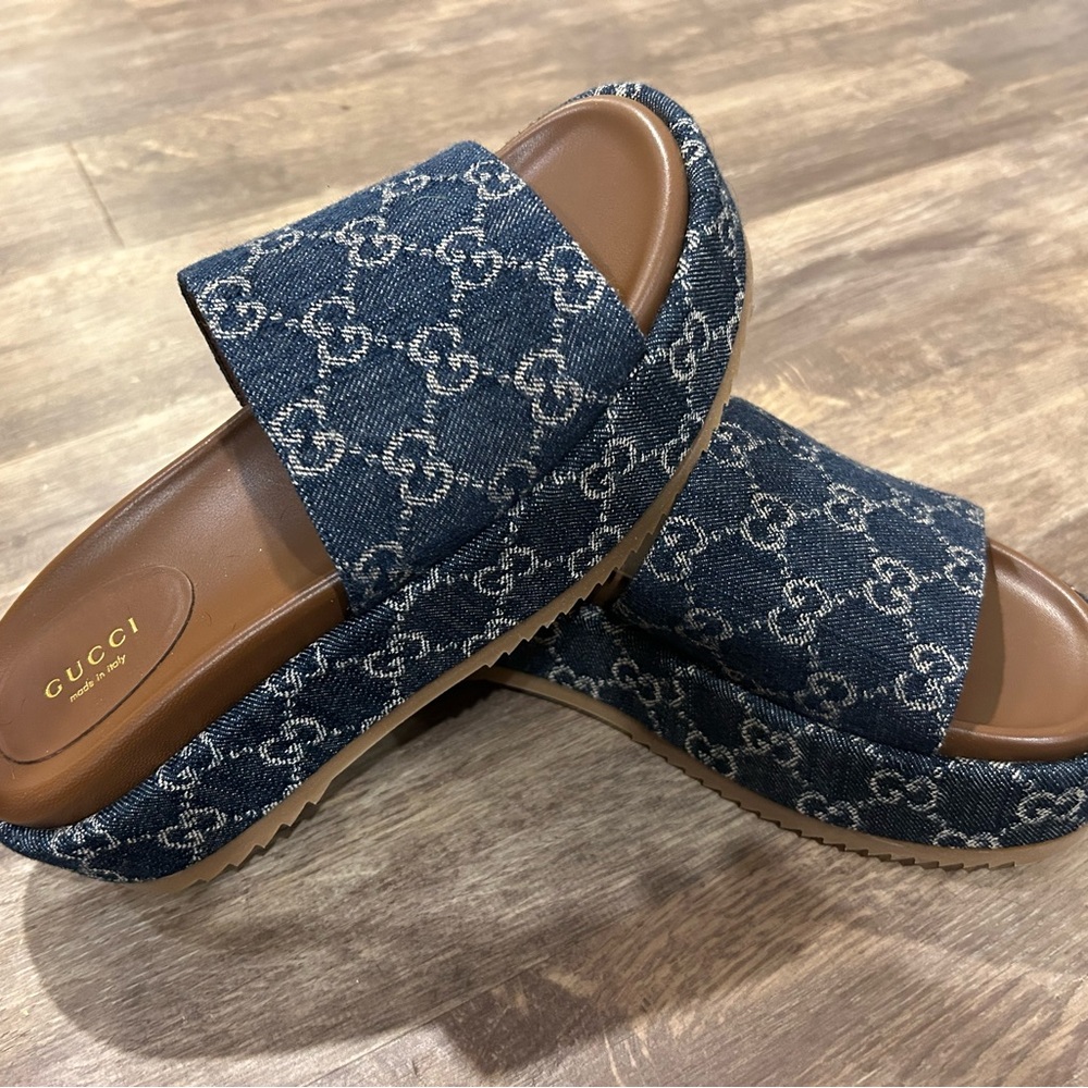 Gucci Denim Platform slides Euro 37 Blue Tea